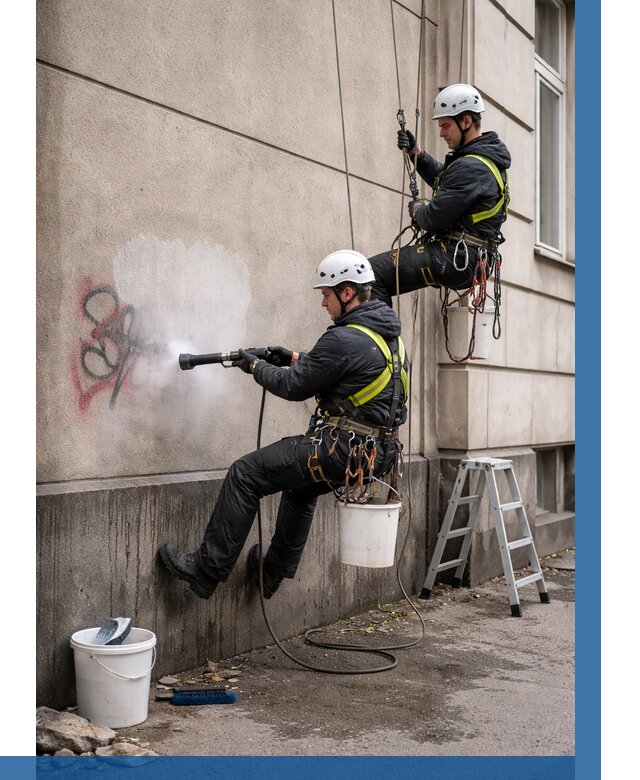 Удаление граффити с фасада в Черемхове от 4692 р. | ВЫСОТНИК-Чрм