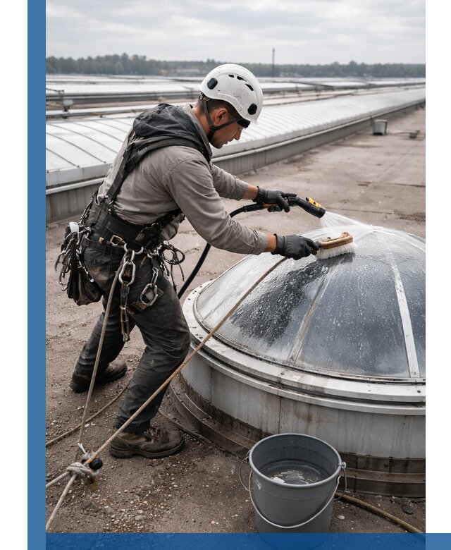 Мойка зенитных фонарей на кровле для промышленных объектов в Черемхове