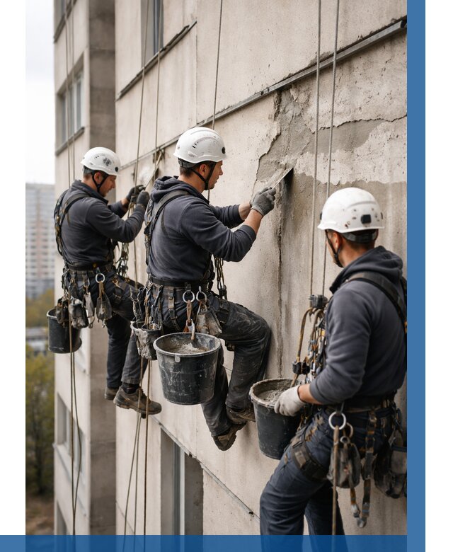 Ремонт бетонных элементов фасада в Черемхове от 2607 р. | ВЫСОТНИК-Чрм