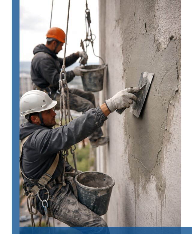 Штукатурка фасада на высоте в Черемхове профессиональные работы