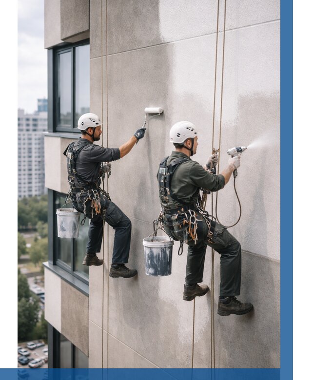 Покраска фасада альпинистами в Черемхове от 313 р. | ВЫСОТНИК-Чрм