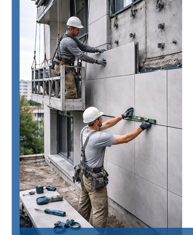 Монтаж керамогранита на фасад в Черемхове под ключ с гарантией качества