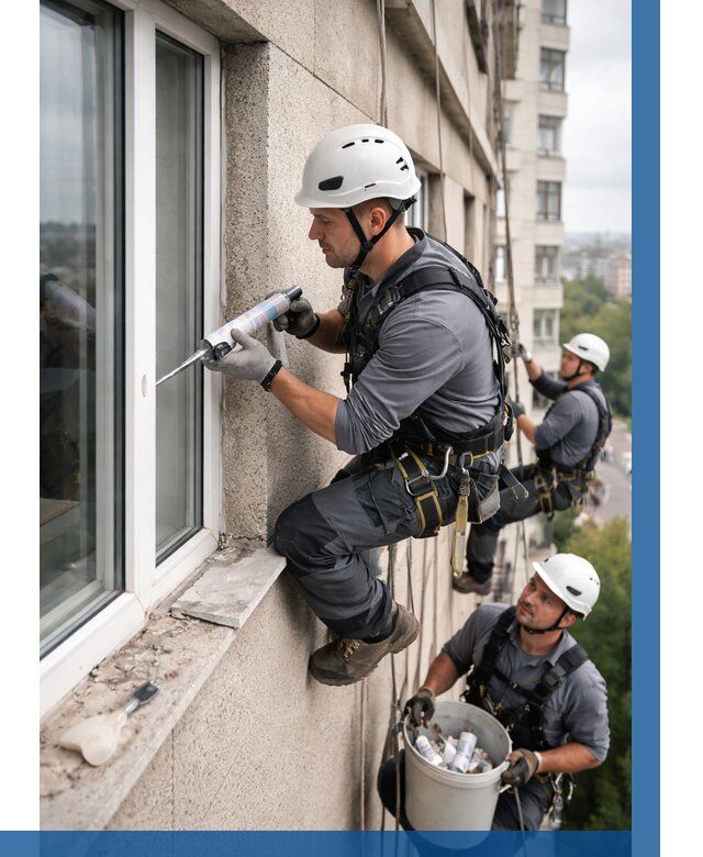 Герметизация оконных швов снаружи в Черемхове от 1564 р. | ВЫСОТНИК-Чрм