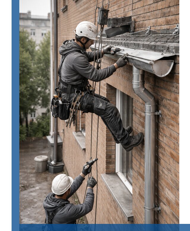 Монтаж водосточной системы на здании в Черемхове под ключ