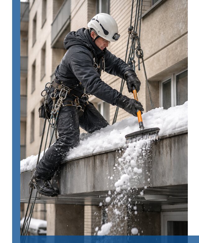 Очистка козырьков от снега в Черемхове круглогодично безопасно