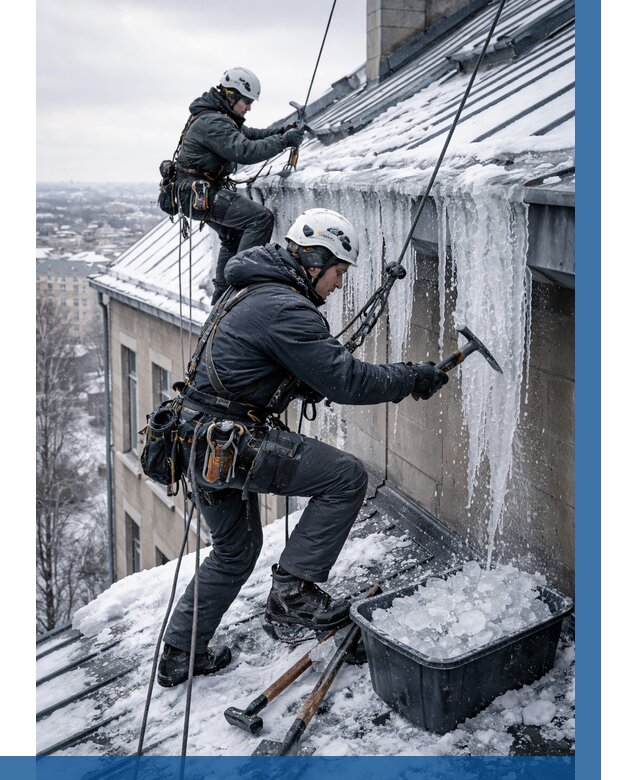 Удаление наледи с кровли в Черемхове от 5734 р. | ВЫСОТНИК-Чрм