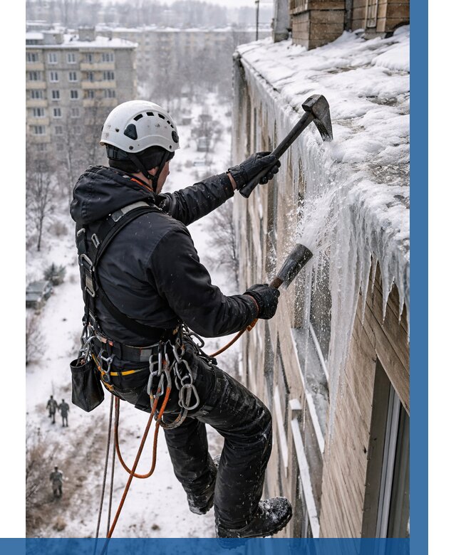 Сбивание сосулек с крыши в Черемхове по цене от 4692 р. | ВЫСОТНИК-Чрм