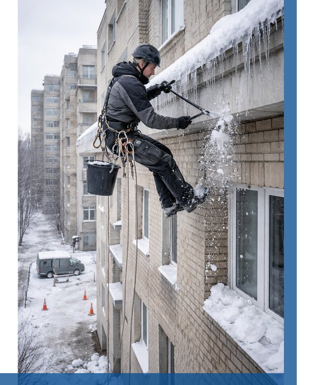 Удаление наледи с карнизов в Черемхове от 365 р. | ВЫСОТНИК-Чрм