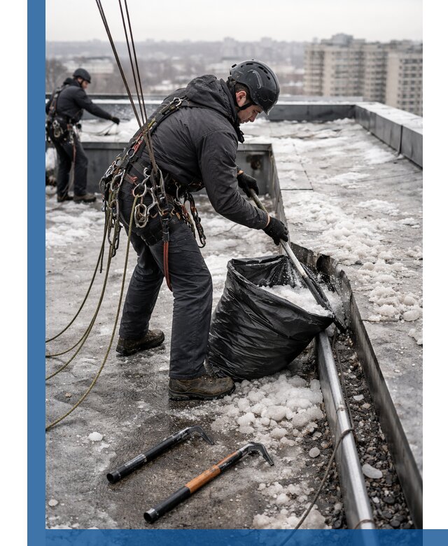 Аварийная очистка кровли в Черемхове от промальпинистов