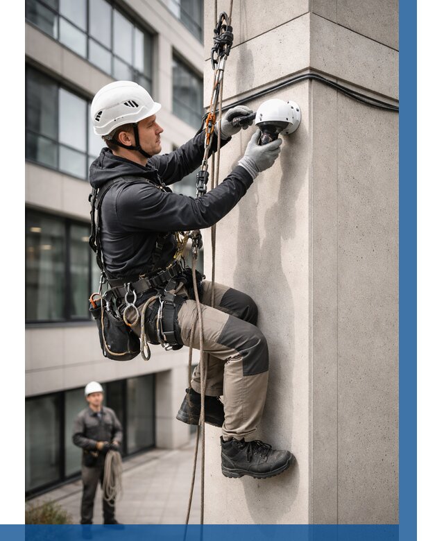 Монтаж камер видеонаблюдения на фасаде в Черемхове от 8862 р.-ВЫСОТНИК-Чрм