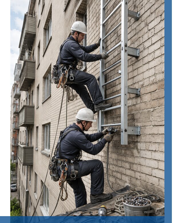 Монтаж пожарной лестницы в Черемхове от 26065 р заказать у ВЫСОТНИК-Чрм