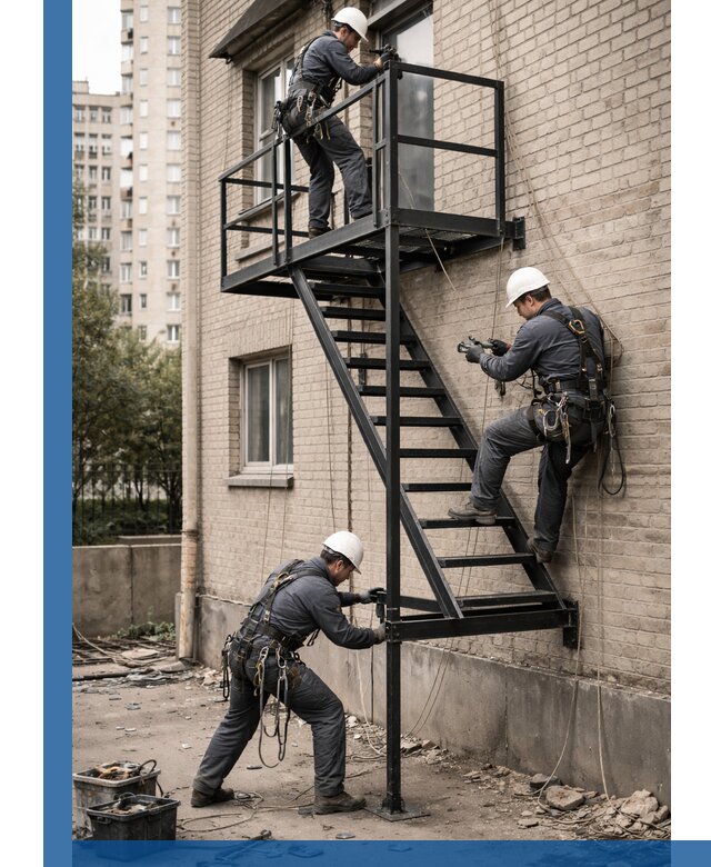 Монтаж пожарной лестницы в Черемхове, установка и крепление