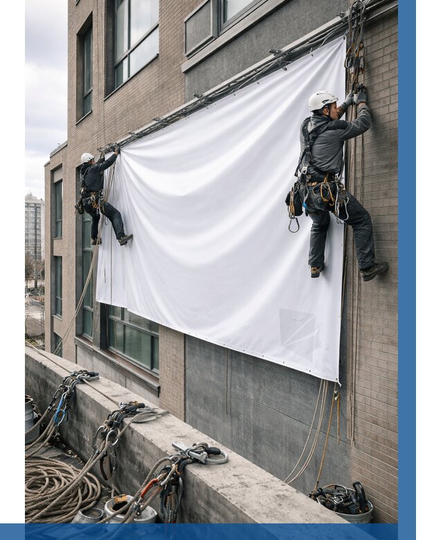 Монтаж баннеров на фасаде в Черемхове от 678 р. заказать ВЫСОТНИК-Чрм