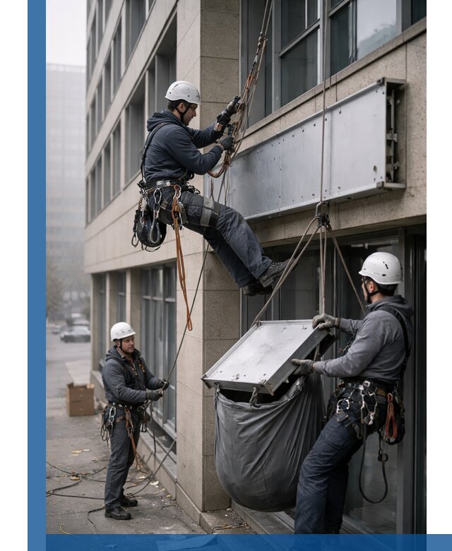 Демонтаж рекламной вывески с высотными работами в Черемхове