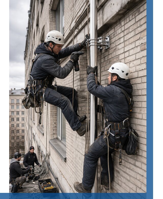 Монтаж флагштока на здании в Черемхове от 6777 р. | ВЫСОТНИК-Чрм