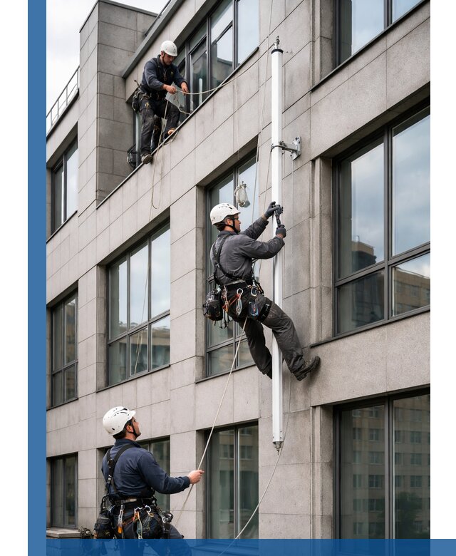 Монтаж флагштока на фасаде здания с креплением и герметикой в Черемхове