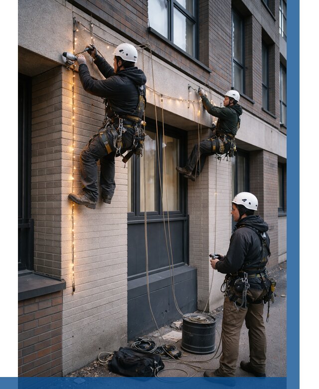 Монтаж гирлянд на фасаде в Черемхове от 3649 р. | ВЫСОТНИК-Чрм