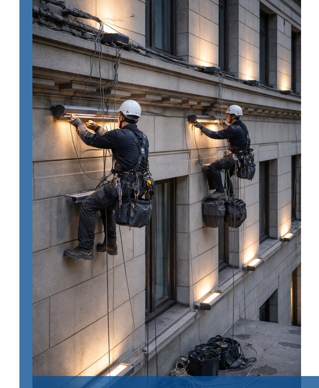 Монтаж архитектурной подсветки фасадов зданий в Черемхове