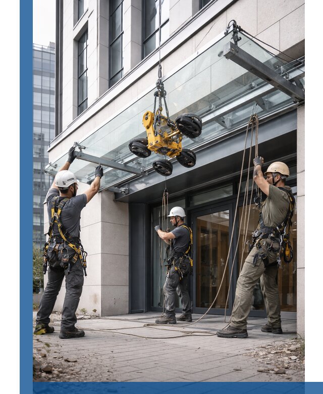 Монтаж стеклянных козырьков под ключ в Черемхове для зданий