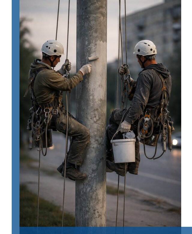 Покраска опор освещения и антикоррозийная защита в Черемхове