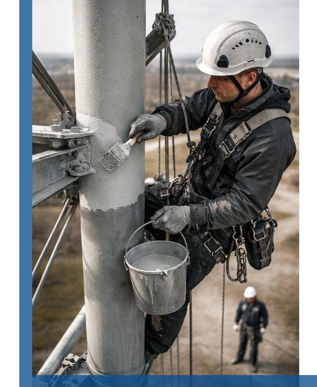 Покраска мачт связи в Черемхове промышленными альпинистами